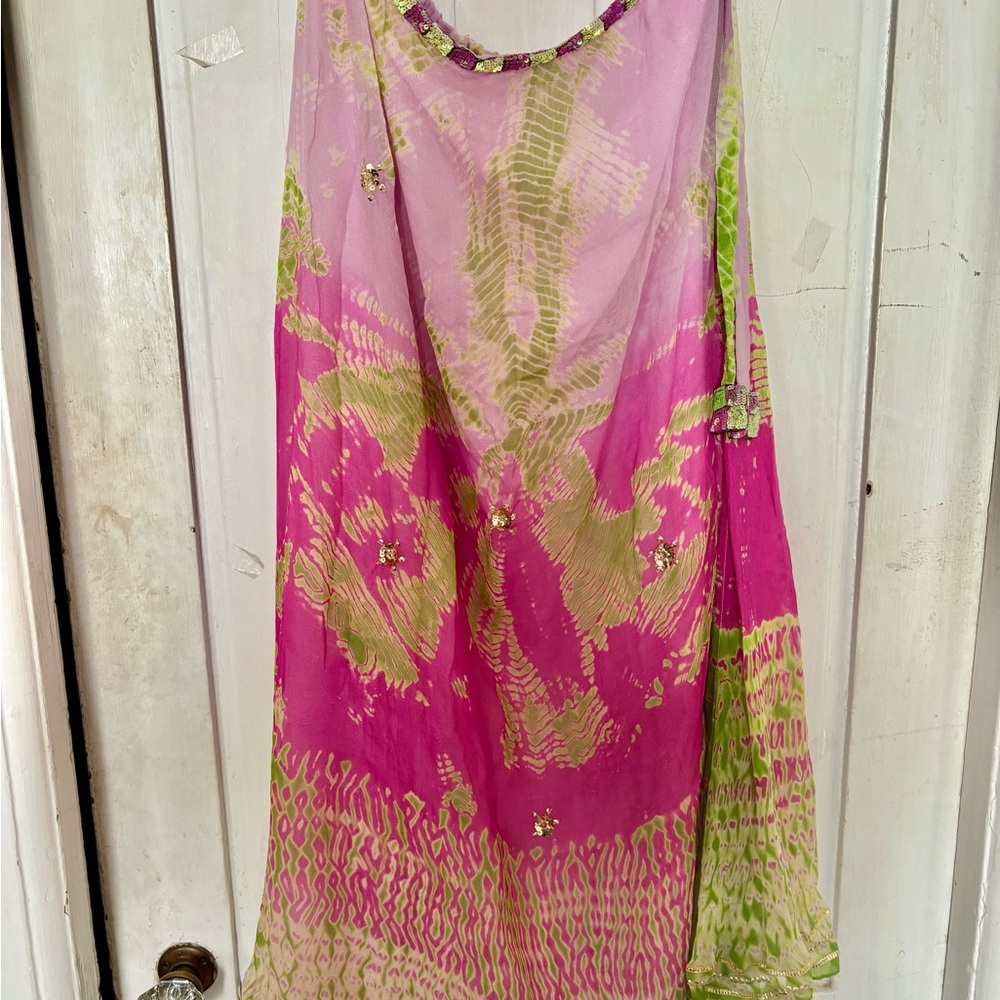 Soft Surroundings Pink and Green Silk Dress